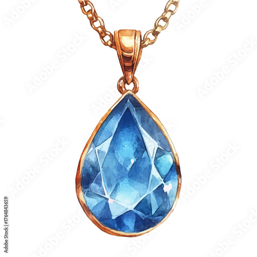 watercolor vector of Topaz Pendant, isolated on a white background.