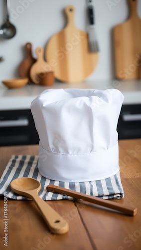 Generative AI culinary preparation focus chef hat and utensils.