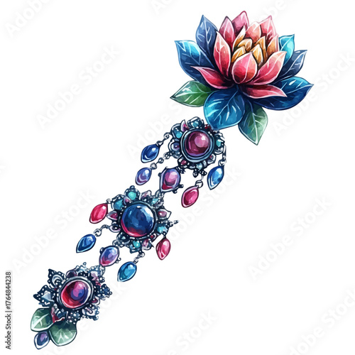 Toe Chain Jewelry, watercolor vector, isolated on a white background.