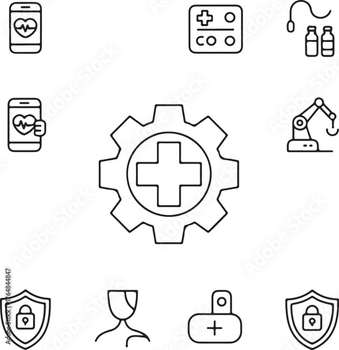 Modern Healthcare Ecosystem Integrated Technology, Patient Care, and Data Security Concept