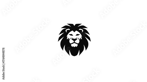 Stylized black and white lion head illustration. Majestic wild animal icon, symbol of strength and power, vector graphic element.