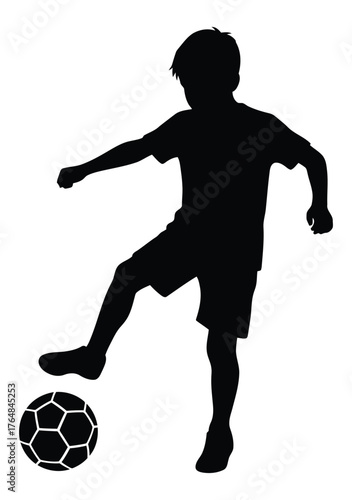 Black Silhouette of a Boy Playing Soccer