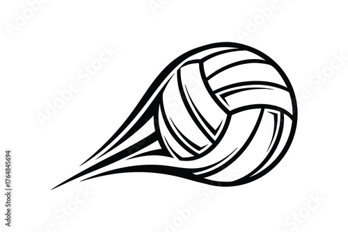 Dynamic Volleyball in Motion Vector Logo, Abstract Speed Graphic Design Icon, Spiked Ball Silhouette for Sport Team or Tournament on White