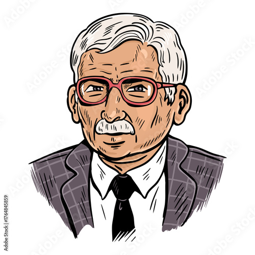Elderly expert portrait hand drawn professor vector illustration