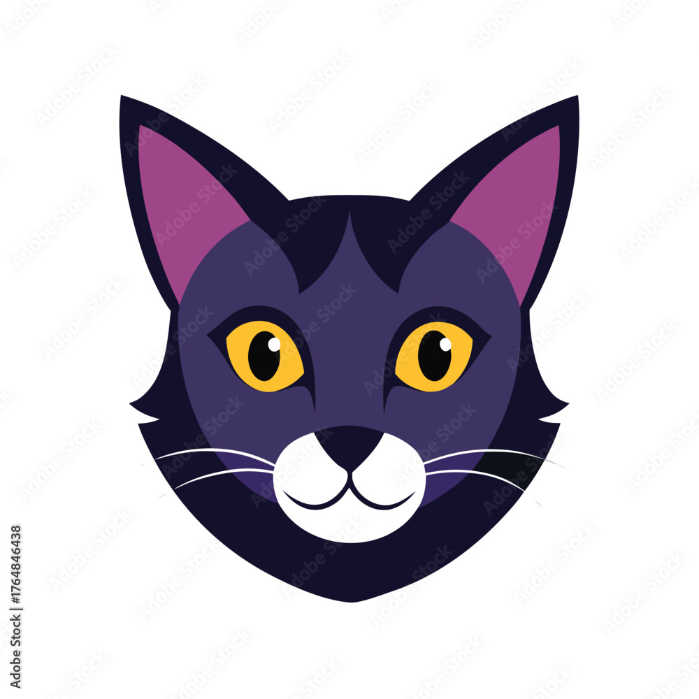 Fototapeta premium Stylised purple cat face with yellow eyes