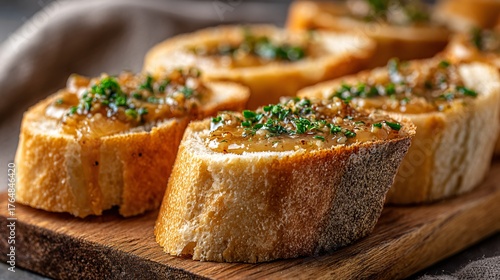 French baguette slices topped with Japanese miso butter