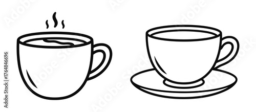 Set of Black Outline Icons for Coffee and Tea Cups