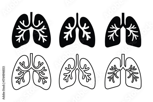 Human Lungs and Bronchial Tree Icon Set.