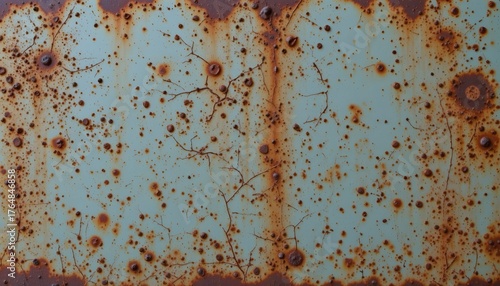 Close-up of Weathered Blue Metal Surface with Rust Patterns Creating a Vintage Industrial Aesthetic