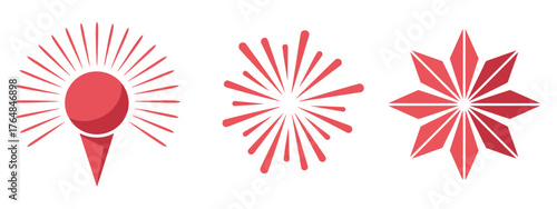 Set of modern red firework burst icons in EPS format for celebration banners and posters