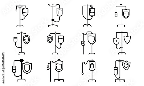 Medical and Vehicle Insurance Line Icons – Health, Auto, Life, and Safety Protection Outline Vector Icon Set for Insurance, Hospital, and Business Design