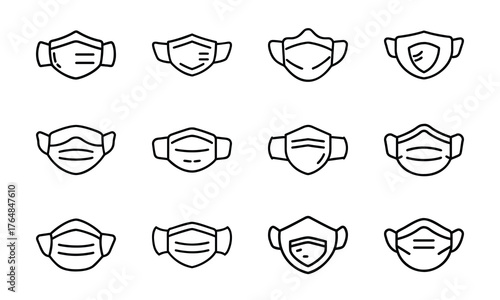 Medical and Vehicle Insurance Line Icons – Health, Auto, Life, and Safety Protection Outline Vector Icon Set for Insurance, Hospital, and Business Design