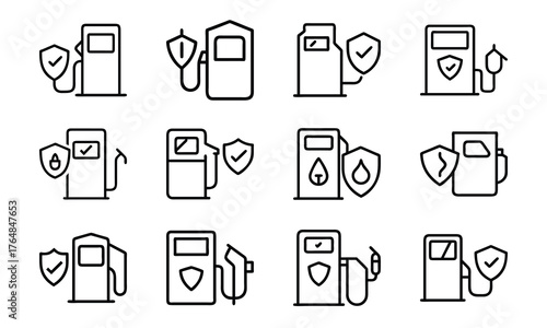 Medical and Vehicle Insurance Line Icons – Health, Auto, Life, and Safety Protection Outline Vector Icon Set for Insurance, Hospital, and Business Design