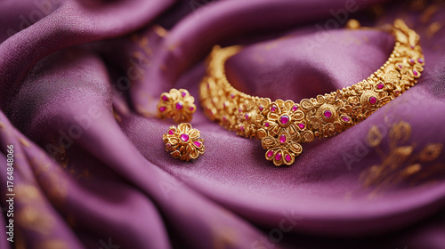 traditional gold jewellery in earrings close up