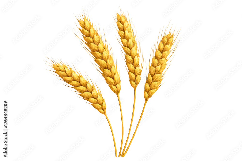 Fototapeta premium Clustered golden wheat grains symbolizing agriculture, harvest, food, and the bounty of nature, set against a clear background