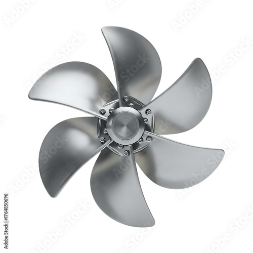Silver propeller with six blades isolated on transparent background for boat engine