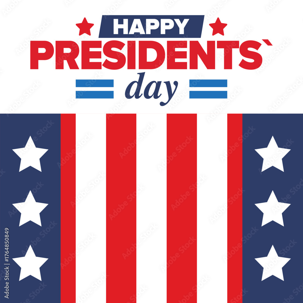 Obraz premium Happy Presidents day in United States. Washington's Birthday. Federal holiday in America. Celebrated in February. Patriotic american elements. Poster, banner and background. Vector illustration