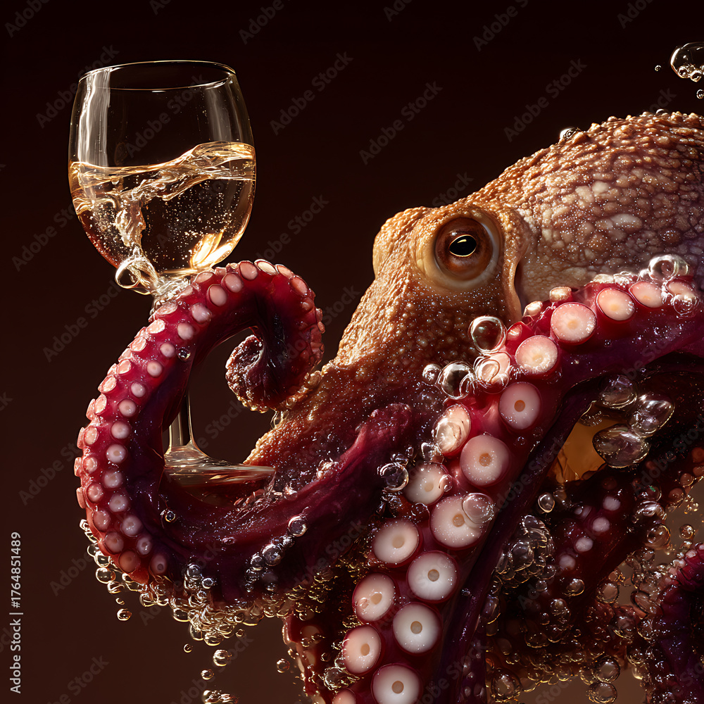 Obraz premium Octopus tentacles while holding a glass of wine or cocktail