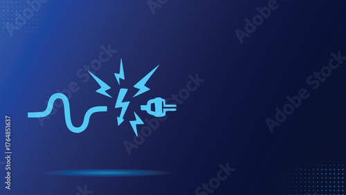 Electrical Cord With Sparking Lightning Symbol On Dark Blue Backdrop