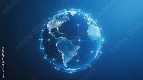 A futuristic globe with interconnected nodes, expressing global connectivity and technological advancement.