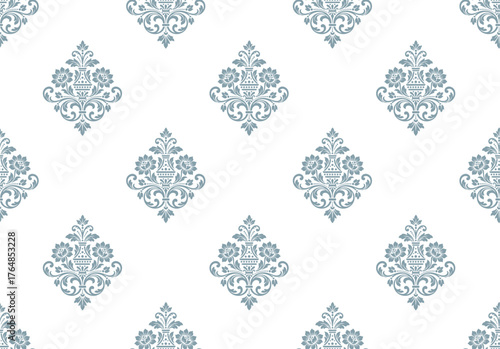 Vintage Floral Damask Seamless Pattern Background. Classic Ornamental Damask Vector Design for Fabric & Wall decor