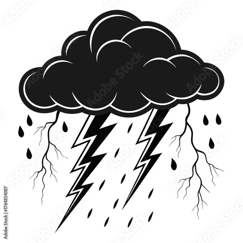 Dark storm cloud with lightning and rain