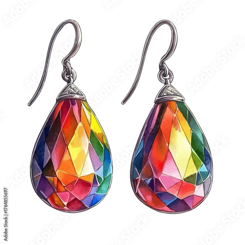Stone Drop Earrings, watercolor clipart vector, isolated on a white background.