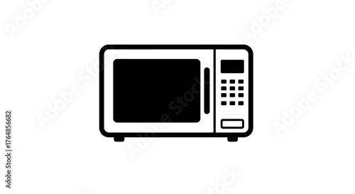 Minimalist black and white microwave icon on white background