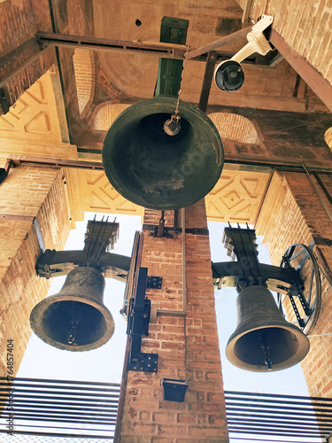 Inside of the Giralda Tower bell, Cathedral of Seville, Andalusia, Spain, Europe. Bells in the belfry standing 94 meters high and built in 1558 in Renaissance style.