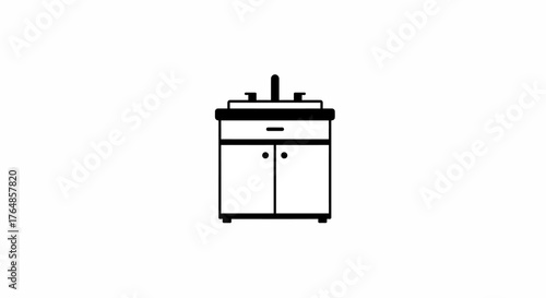 Minimalist black and white bathroom sink with cabinet design