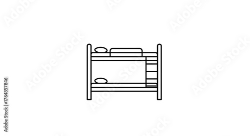 Minimalist linear bunk bed icon with pillows and ladder design