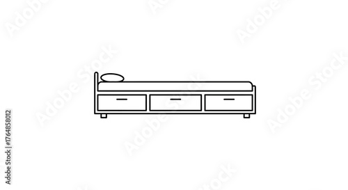 Minimalist linear bed design with storage drawers