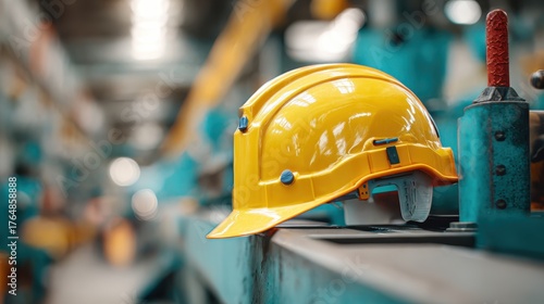 Labor Shortage concept. Safety helmet on a workbench in a factory setting.