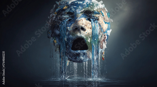 Fototapeta Naklejka Na Ścianę i Meble -  crying earth realistic illustration, global warming concept 