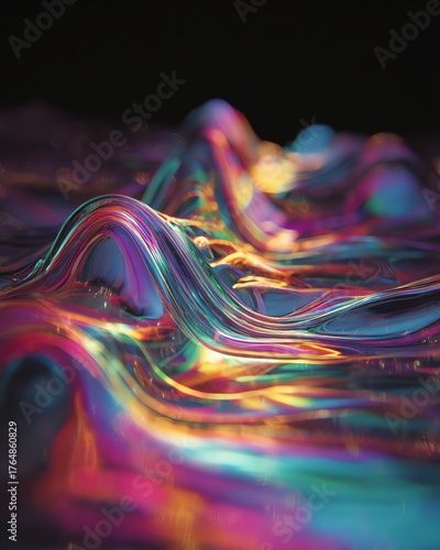 An intriguing digital hologram featuring a fluid pattern in motion, showcasing vibrant colors and mesmerizing designs.