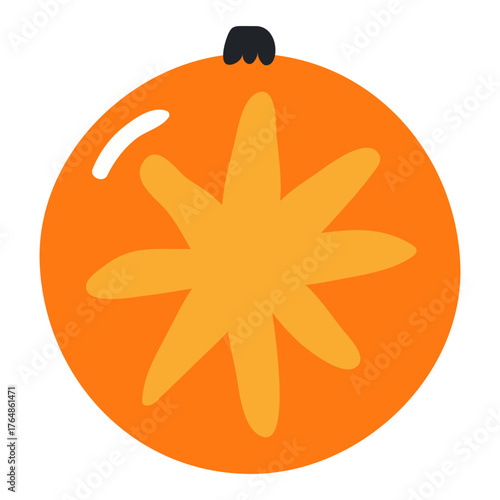 Christmas ornament, tree decoration, bauble, ball isolated on transparent. Hand drawn flat vector illustration. Traditional holiday, Xmas, New Year, seasonal design element, clip art