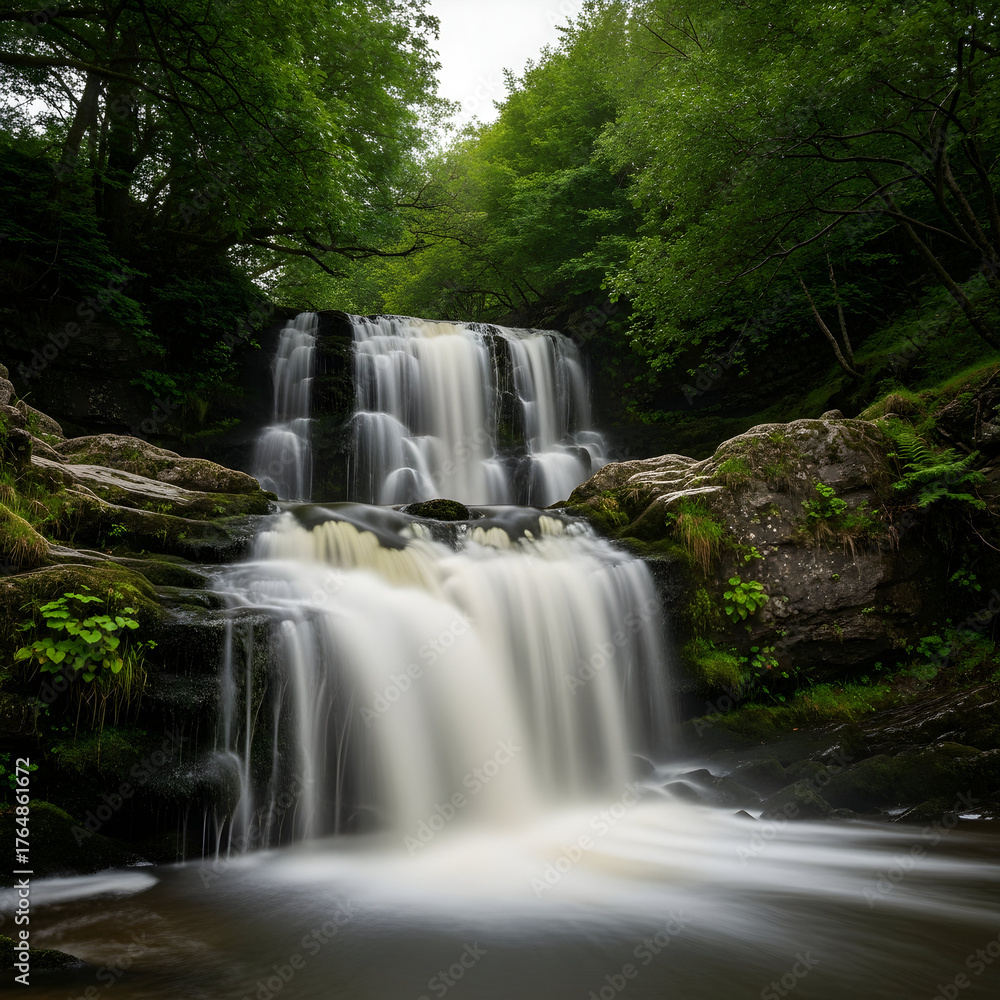 Obraz premium Cascading Waterfall Scene Nature