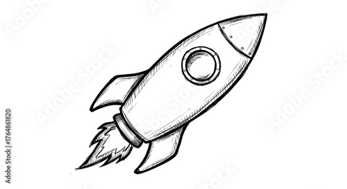 Hand-drawn rocket sketch with minimalist style for creative projects