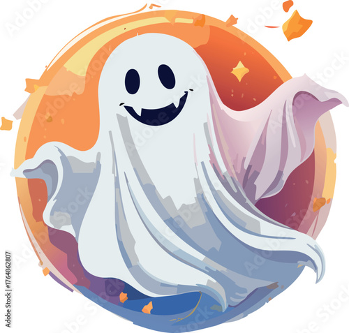 Halloween Greeting Card
Smiling ghost on pastel background, flat Halloween card