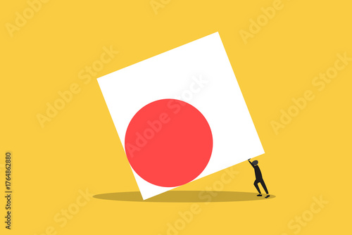 Business challenge with businessman pushing block. concept of difficulty, ambition, motivation, struggle