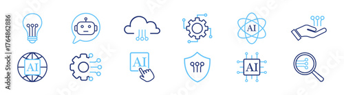 AI technology concept — modern artificial intelligence vector illustration with robot, machine learning, neural network, data processing, automation, and futuristic digital design