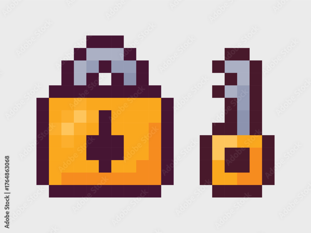 Obraz premium Pixel Art Lock and Key Icon