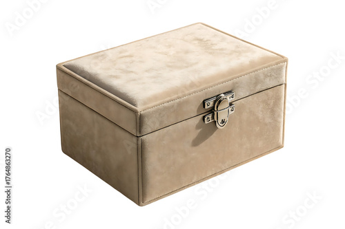 Beige Velvet Jewelry Box with Metallic Latch  isolated on white background . Elegant Keepsake Storage Case illustration on white background
