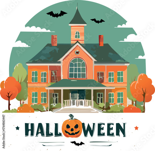 Vintage Halloween Postcard
Retro postcard with pumpkins and dark green tones