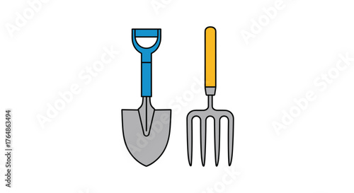 Garden tools - shovel and fork for gardening and landscaping.