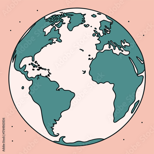 A simple, flat-style illustration of Planet Earth centered on the Americas, Africa, and Western Europe.