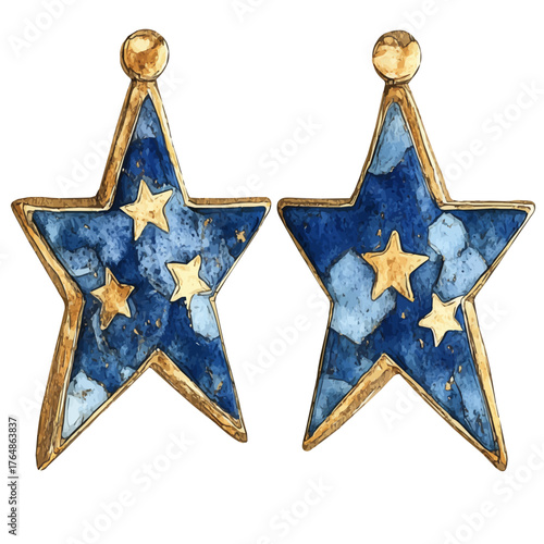 Star Earrings, watercolor vector, isolated on a white background.