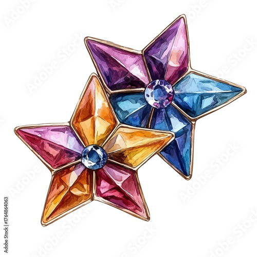watercolor of Star Earrings, vector, isolated on a white background.