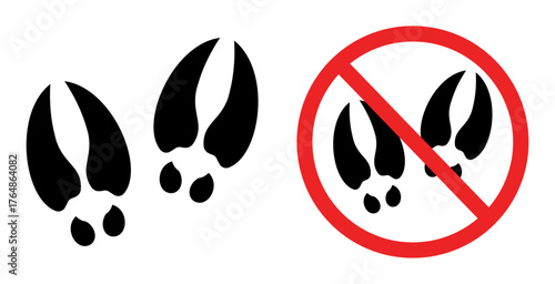 Animal hoof prints with a no symbol indicating prohibition