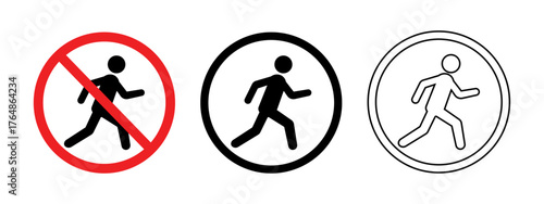 Set of three pedestrian symbols including a prohibition sign